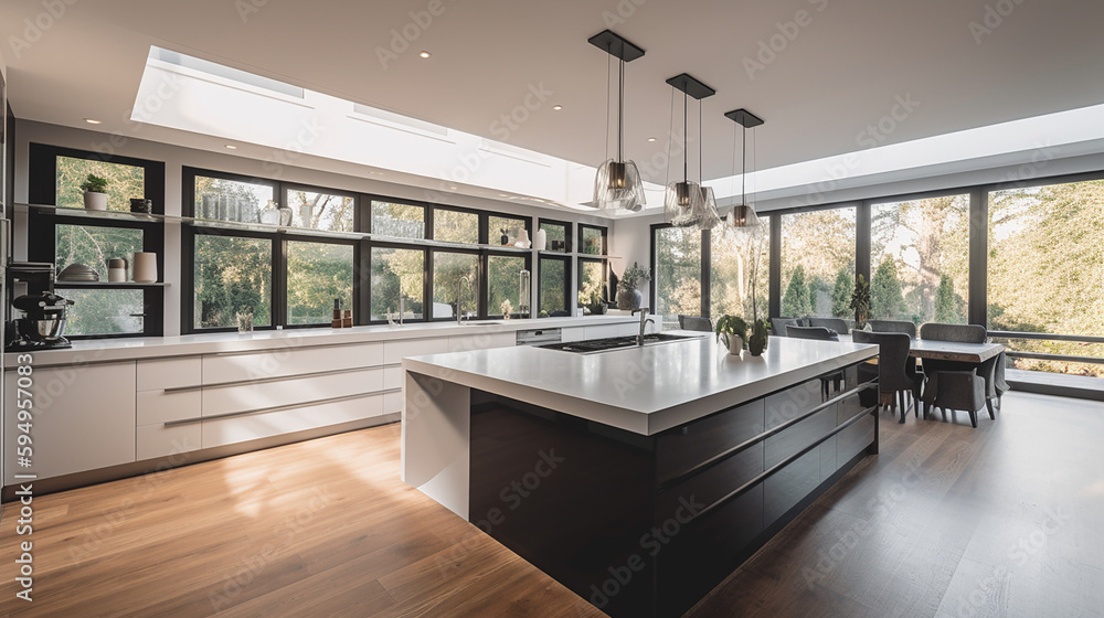 A luxury kitchen of a beautiful bright modern style, generative AI A luxury kitchen of a beautiful bright modern style, generative AI