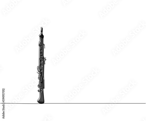 Clarinet one line color art. Continuous line drawing of wind, symphony, retro, clarinet, bass, oboe, sax, music, flute, jazz, orchestra, horn.
