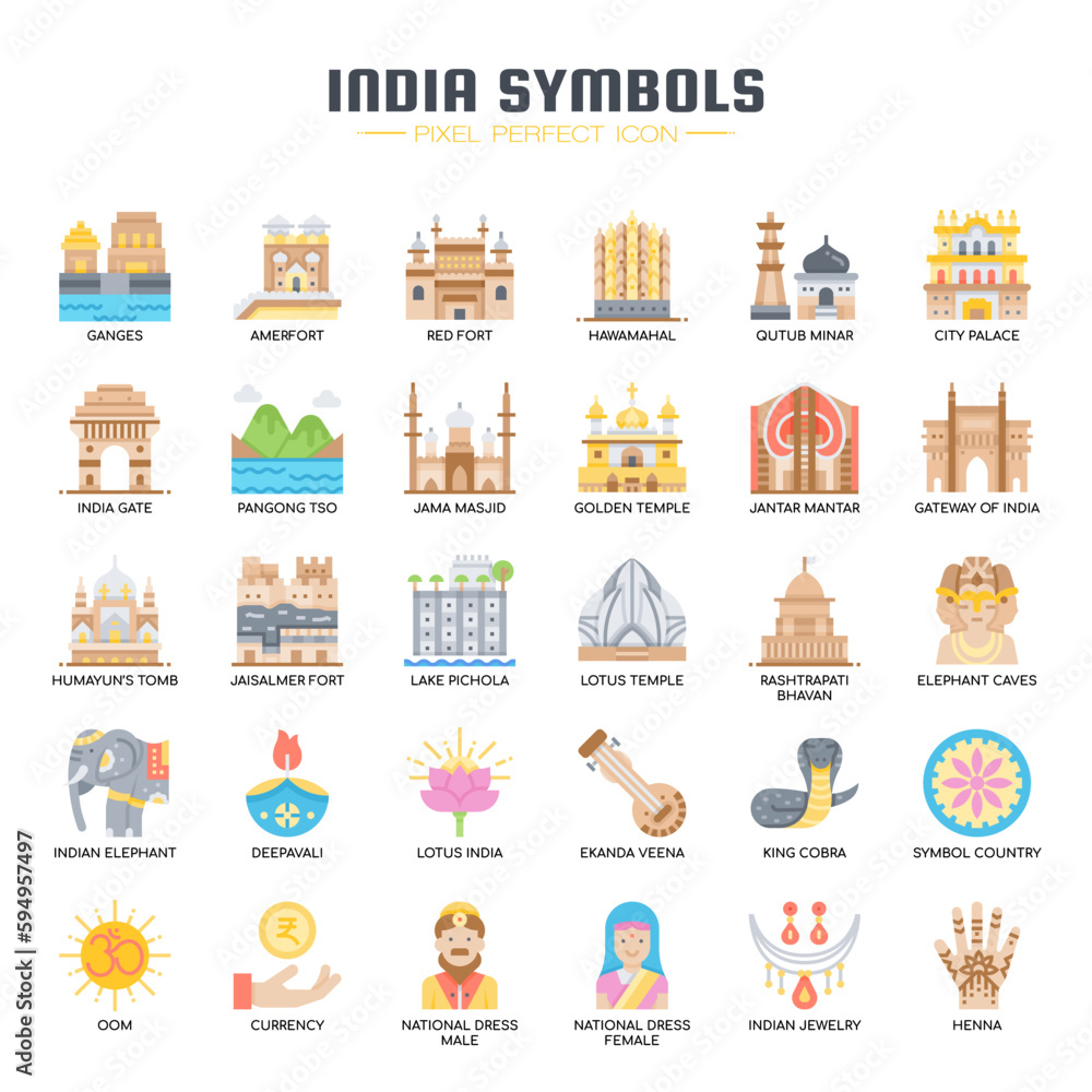 India Symbols , Thin Line and Pixel Perfect Icons