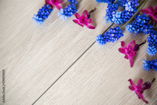 beautiful bouquet of spring flowers on a wooden table