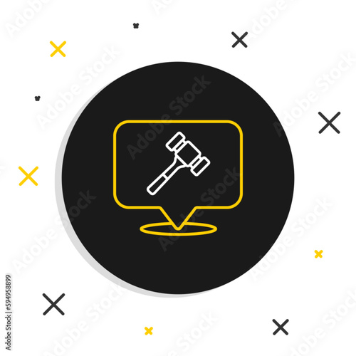 Line Auction hammer icon isolated on white background. Gavel - hammer of judge or auctioneer. Bidding process, deal done. Auction bidding. Colorful outline concept. Vector