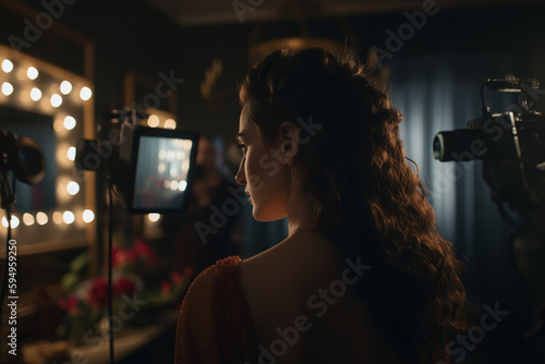 Vue de dos d'une femme sur un tournage » IA générative