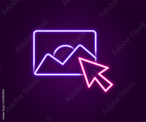 Glowing neon line Photo retouching icon isolated on black background. Photographer, photography, retouch icon. Colorful outline concept. Vector