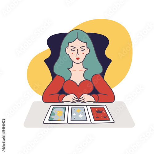 Young girl lays out tarot cards. The concept of divination, numerology