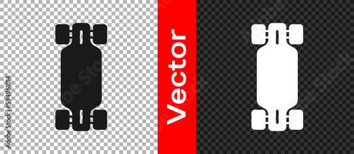 Black Longboard or skateboard cruiser icon isolated on transparent background. Extreme sport. Sport equipment. Vector