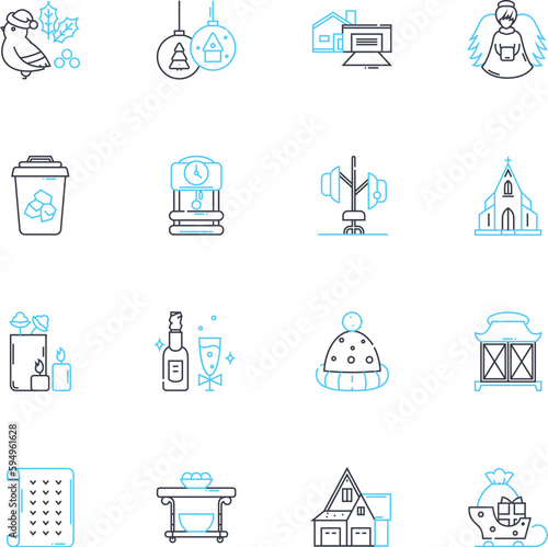 Decoration pieces linear icons set. Ornament, Sculpture, Figurine, Statue, Vase, Candle, Pottery line vector and concept signs. Crystal,Glassware,Planter outline illustrations