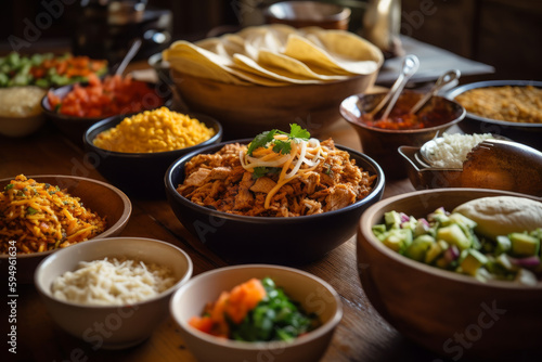 Tacos (Mexico) buffet lunch. AI Generated. © suwandee