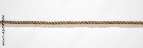 Straight rope with shadow on white background