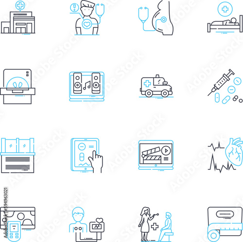 Sanatorium linear icons set. Isolation, Asylum, Rehabilitation, Therapy, Rest, Healing, Retreat line vector and concept signs. Solitude,Respite,Convalescent outline illustrations
