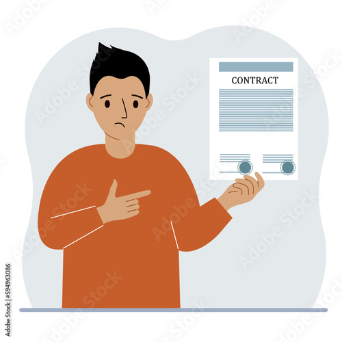 A man holds in his hands a finished sample of a contract with seals.