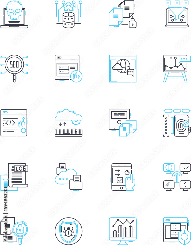 Cash flow management linear icons set. Budgeting, Forecasting, Analysis, Optimization, Monitoring, Planning, Tolerance line vector and concept signs. Efficiency,Expansion,Funding outline illustrations