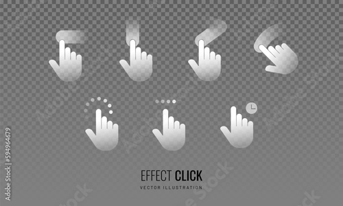 Touch effect of hand gesture on transparent background. Icon of hand movement on the touch screen with blurry motion in white color. Vector illustration of swipe here icon photo
