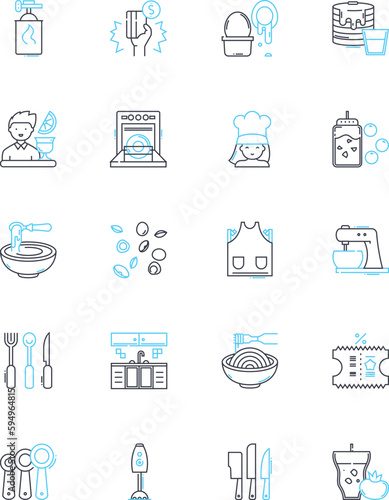 Gastronomy goods linear icons set. Truffles, Olive oil, Caviar, Foie gras, Cheese, Chocolate, Coffee line vector and concept signs. Tea,Spices,Vinegar outline illustrations