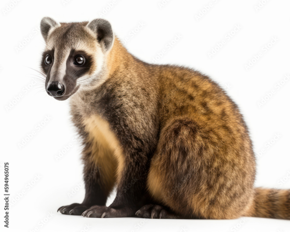 Fototapeta premium photo of coati (genus Nasua) isolated on white background. Generative AI