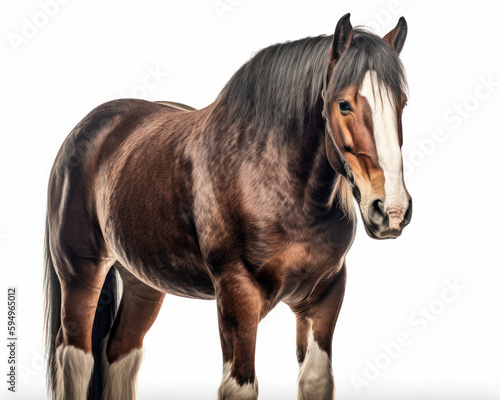 photo of Clydesdale  heavy draft-horse breed isolated on white background. Generative AI