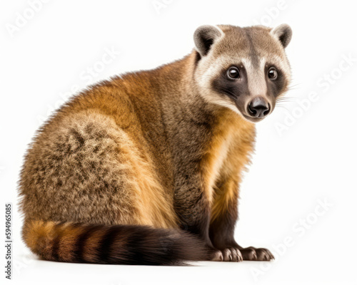 photo of coati (genus Nasua) isolated on white background. Generative AI photo