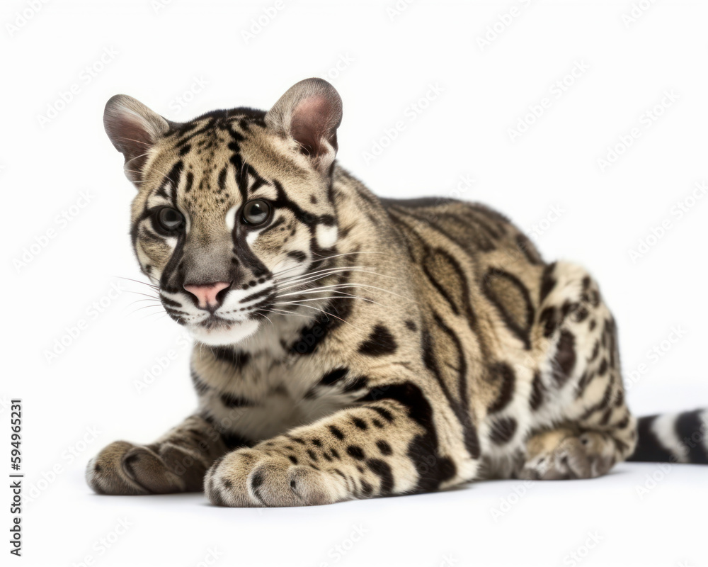 photo of clouded leopard isolated on white background. Generative AI photo of clouded leopard isolated on white background. Generative AI