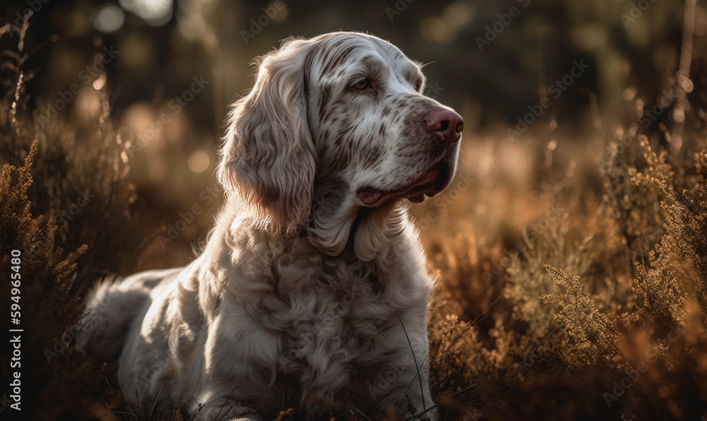 photo of Clumber spaniel in its natural habitat. Generative AI