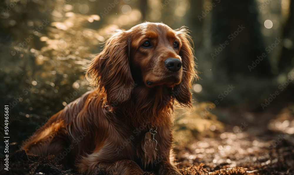 photo of cocker spaniel in its natural habitat during sunset golden hour. Generative AI