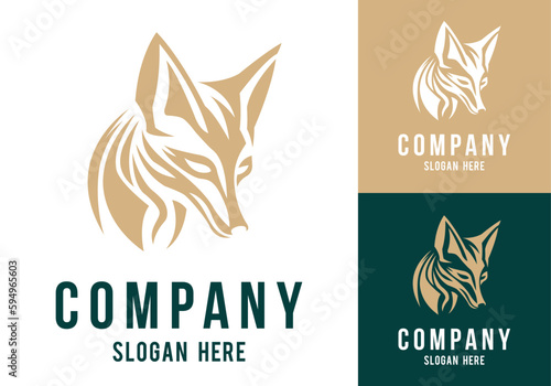Fox head logo template design line art vector illustration isolated on white and dark backgrounds. Fox face brand identity logotype design.
