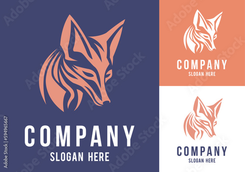 Fox head vector line art illustration isolated on dark and white background. Fox face business logo design template.