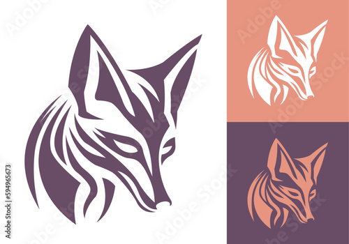 Fox face front view logotype line art eps vector art image illustration. Fox head business company logo design and brand identity graphic.