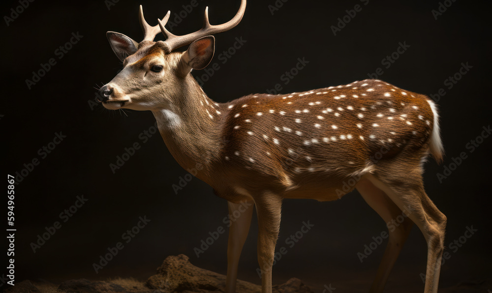 Obraz premium photo of chital, also called Spotted Deer on black background. Generative AI