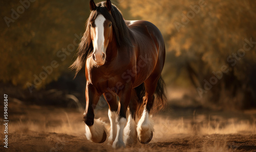 photo of Clydesdale, heavy draft-horse breed in its natural habitat. Generative AI photo