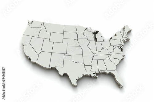 United states of america map on white background. tiered 3d render of empty USA territory. geographic area levels visualization. generative AI