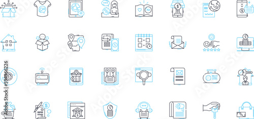Bargain branding linear icons set. Thrift, Value, Discount, Budget, Cut-price, Sale, Inexpensive line vector and concept signs. Affordable,Cost-effective,Marked down outline illustrations