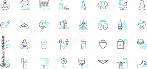 Gathering linear icons set. Meetup, Assembly, Convening, Conference, Rally, Gathering, Summit line vector and concept signs. Hoffbrau,Symposium,Caucus outline illustrations