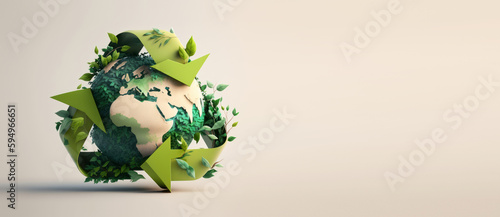 Fototapeta Naklejka Na Ścianę i Meble -  Recycle symbol copy space, Eco friendly earth background. Generative AI