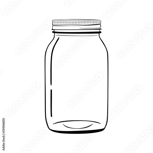 Hand drawing clear jar with lid. Mason jar sketch isolated on white background. Vector illustration