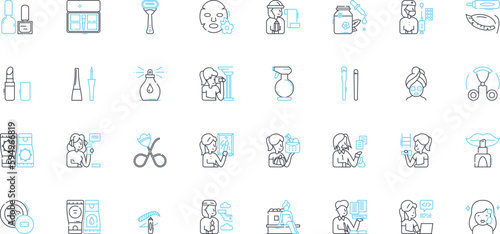Body treatment linear icons set. Massage, Scrub, Detox, Exfoliate, Relax, Renew, Rejuvenate line vector and concept signs. Revitalize,Serenity,Moisturize outline illustrations