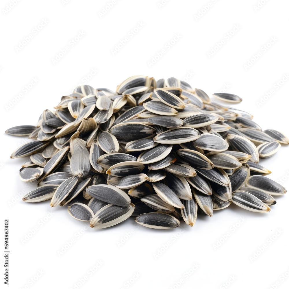 Pile of sunflower organic ripe raw seeds on white background Generative AI Illustration Pile of sunflower organic ripe raw seeds on white background Generative AI Illustration