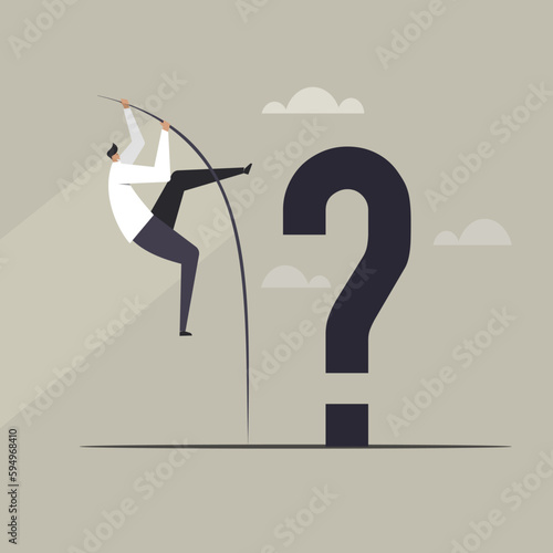Conceptual illustration of a businessman pole vaulting to overcome a problem