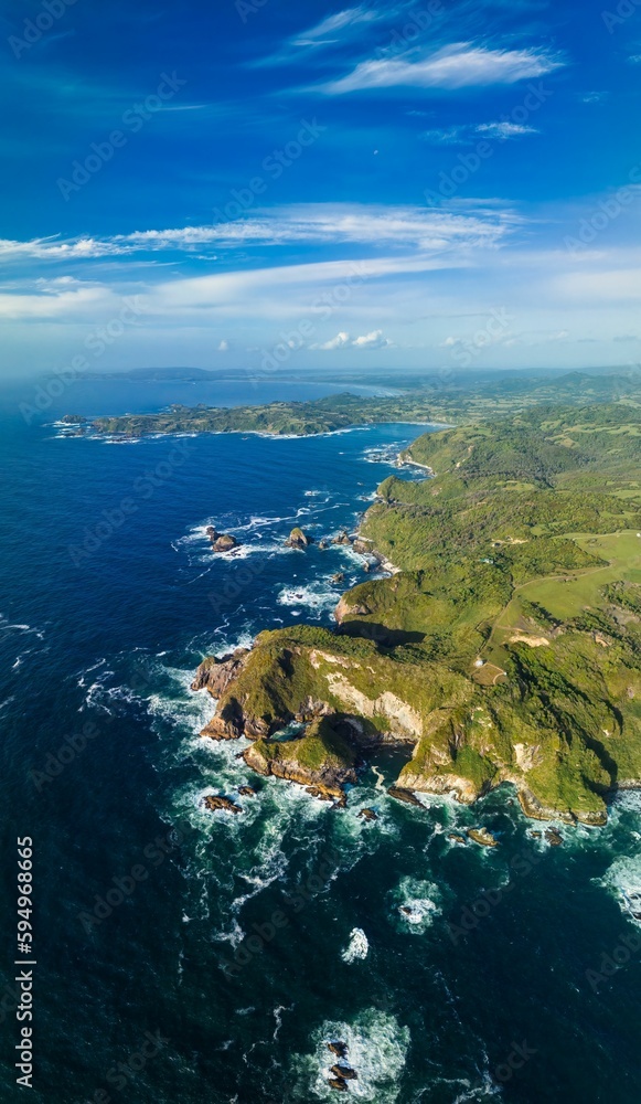 Aerial view of Chiloe island, Pacific Ocean - Native Forest, Chile