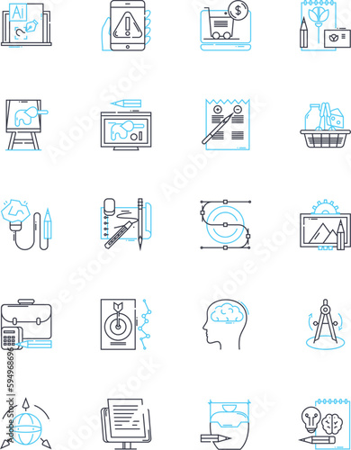 Guerrilla marketing linear icons set. Ambush, Stealth, Disruptive, Unconventional, Creative, Innovative, Sneaky line vector and concept signs. Fearless,Daring,Bold outline illustrations © Nina