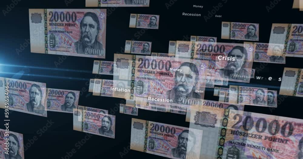 Hungarian Forint 20000 HUF banknote loop. Flying between transparent money Hungary note. 3D seamless looped abstract concept of business, economy, finance, crisis and banking. Hungarian Forint 20000 HUF banknote loop. Flying between transparent money Hungary note. 3D seamless looped abstract concept of business, economy, finance, crisis and banking.