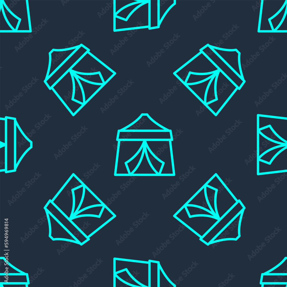 Green line Circus tent icon isolated seamless pattern on blue background. Carnival camping tent. Amusement park. Vector Green line Circus tent icon isolated seamless pattern on blue background. Carnival camping tent. Amusement park. Vector