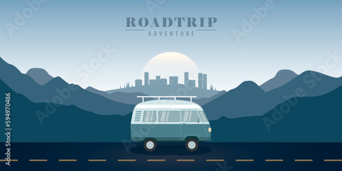 road trip adventure with camper van in the blue mountains towards the city