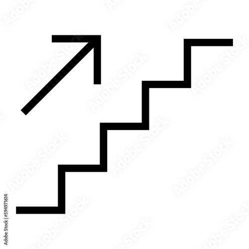 Stairs up icon. Stairs with up arrow black icon. Vector isolated on white background.