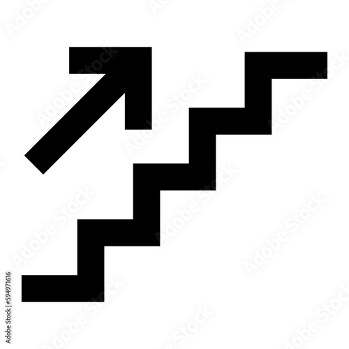 Stairs up icon. Stairs with up arrow black icon. Vector isolated on white background.