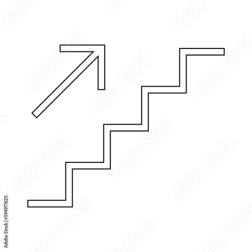 Stairs up icon. Stairs with up arrow black icon. Vector isolated on white background.