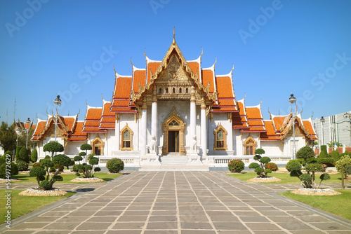 Wat Benchamabophit Dusitvanaram or The Marble Temple, One of the Iconic Buddhist Temples in Bangkok, Thailand © jobi_pro