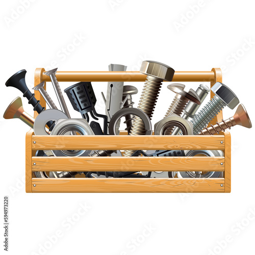 Vector Wooden Toolbox with Fasteners