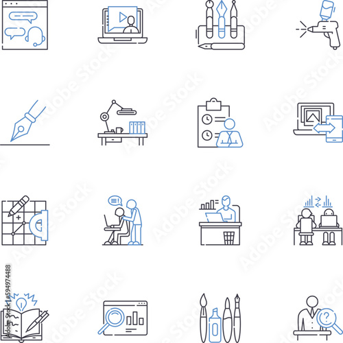 Webinar line icons collection. Interactive, Engaging, Collaborative, Online, Educational, Training, Workshop vector and linear illustration. Seminar,Conference,Seminar outline signs set photo