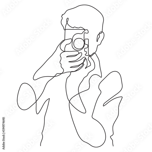 photographer shooting portrait one line drawing vector illustration