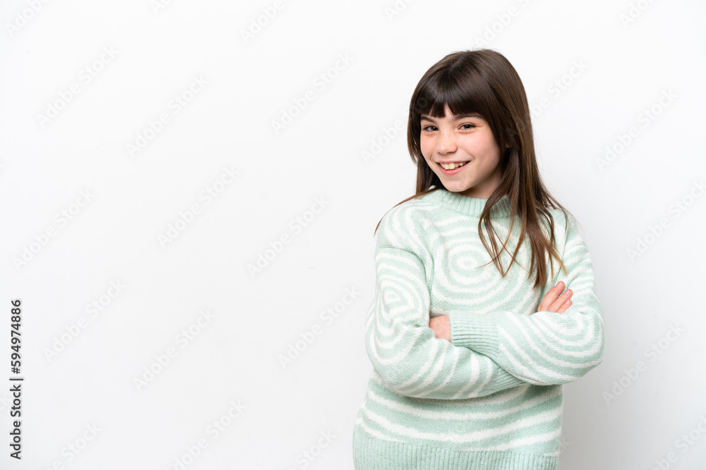 Little caucasian girl isolated on white background keeping the arms crossed in frontal position Little caucasian girl isolated on white background keeping the arms crossed in frontal position