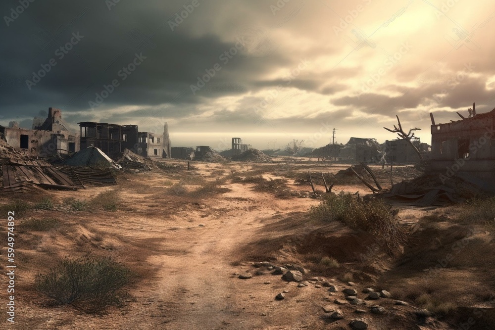 Desolate wasteland in apocalyptic landscape AI generative. Generative AI